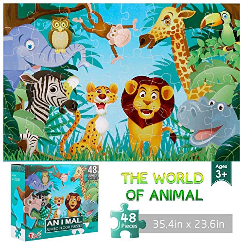 Jumbo Floor Puzzle For Kids Animal Jigsaw Large Puzzles 48 Piece Ages 3-6 For Toddler Children Learning Preschool Educational Development Toys 4-8 Years Old Birthday Gift For Boys And Girls