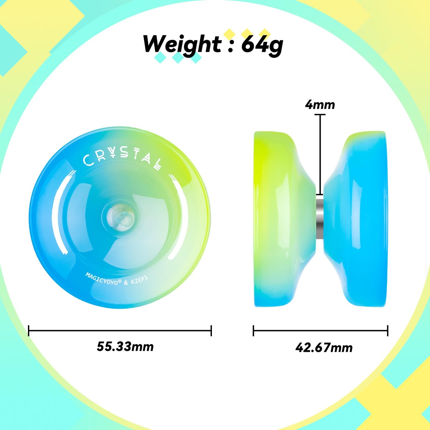INOVASHON Crystal Yoyo K2 - Pack of 2 Responsive Plastic Yoyos for Kids, Rainbow Gradient with Extra Bearing & Yo-Yo Case