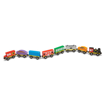 Melissa & Doug Wooden Magnetic Train Cars - 8 Piece Educational And Skill-Building Wooden Toy For Boys And Girls Magnetic Train, For Toddlers And Kids Ages 3+