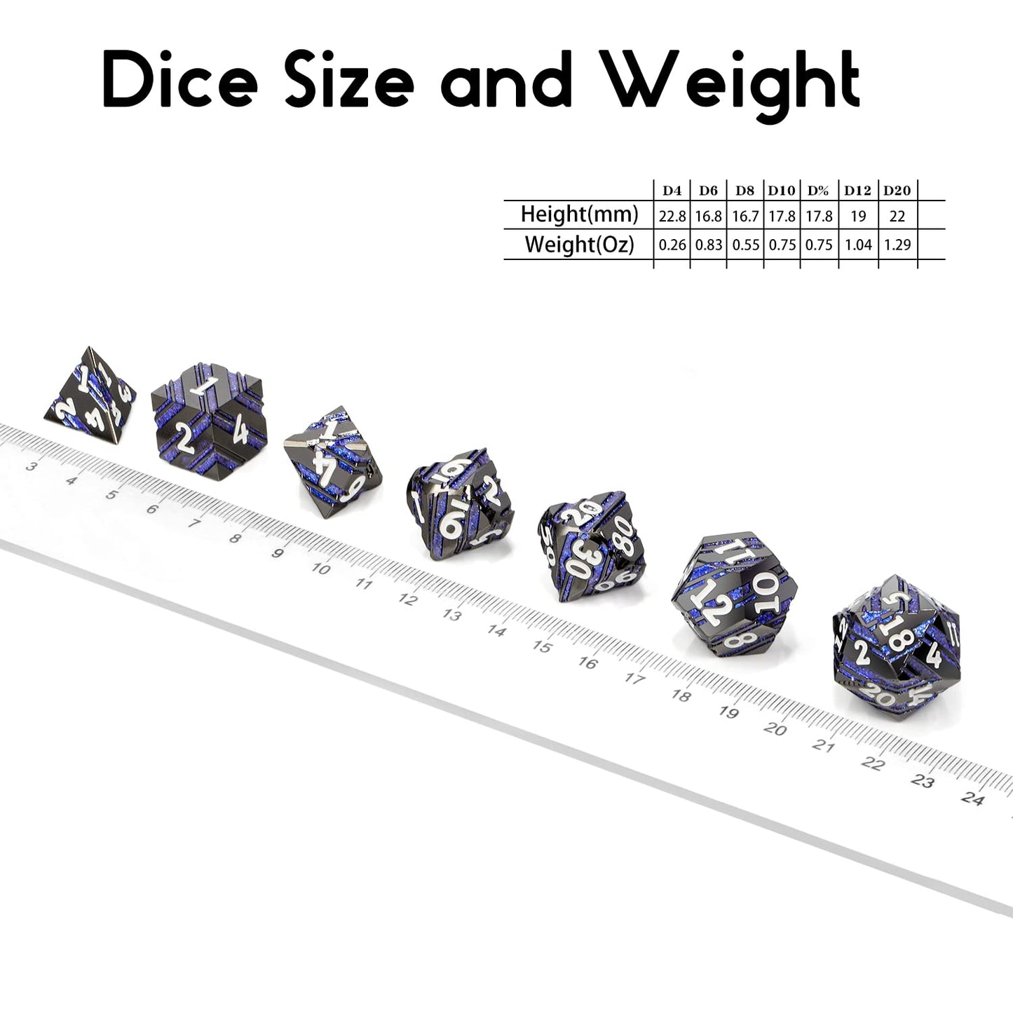 Dice Set D&D,DNDND Metallic Stripes Dice with Gift Case for Dungeons and Dragons DND (Nickel-Plated with Blue Stripes)