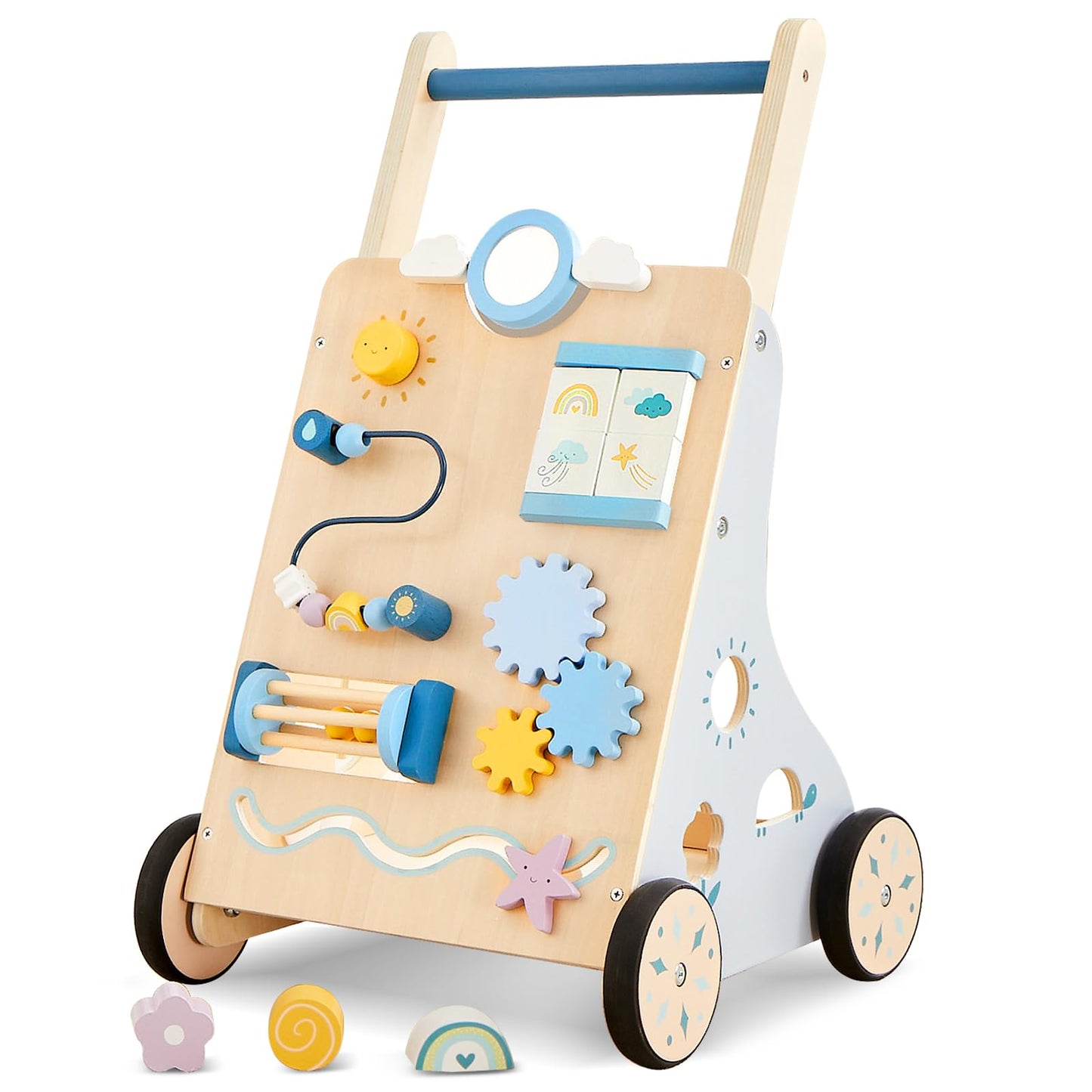 Beright Wooden Baby Walker, Wooden Baby Push Walker, Learning Activity Toys, Baby Push Toy Multiple Activities Center, Gift for