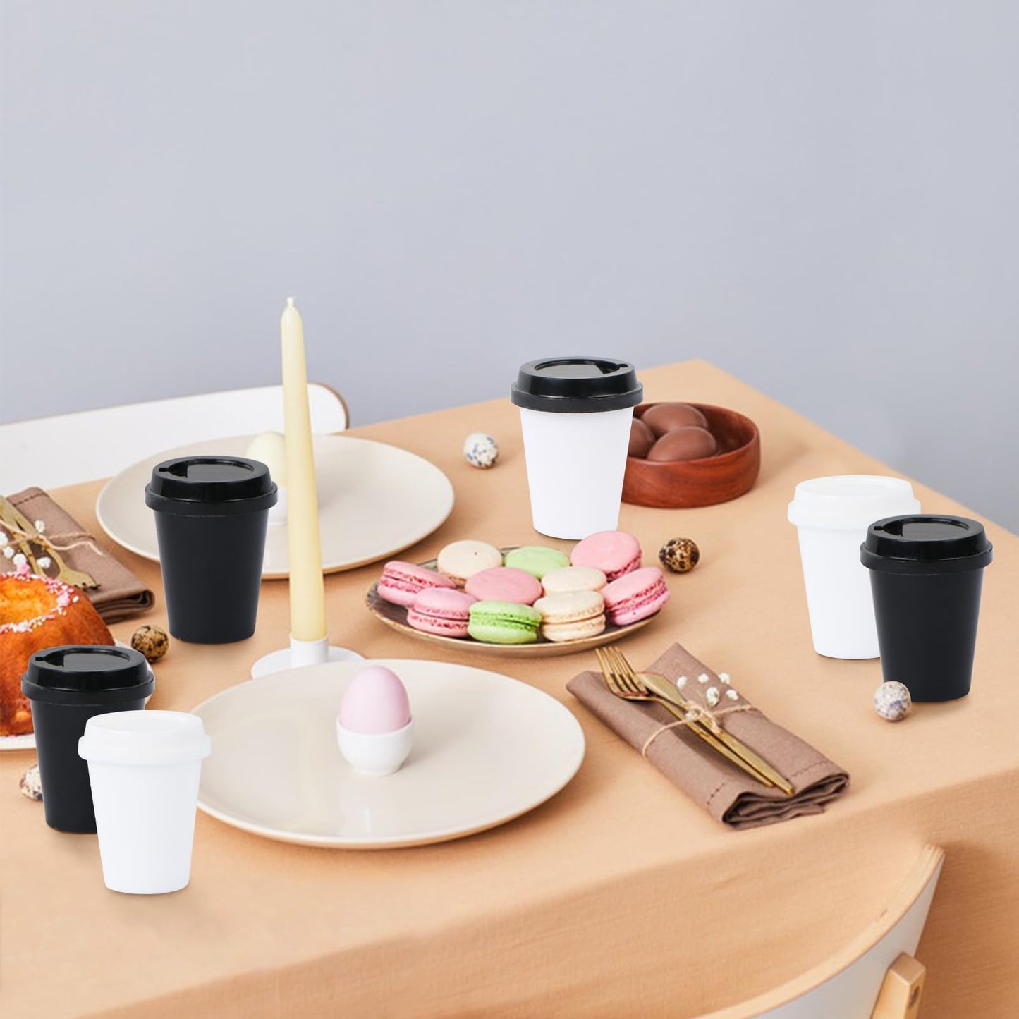 12 Set Dollhouse Miniatures Coffee Cups 1:12 Mini Takeaway Coffee Cup Miniature Dollhouse Accessories Mini Things For Mini Coffe