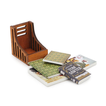 Dollhouse Miniature Desktop Bookshelf With Books Set Wooden Bookcase Furniture Miniature Desktop Organiser Mini House Decoration