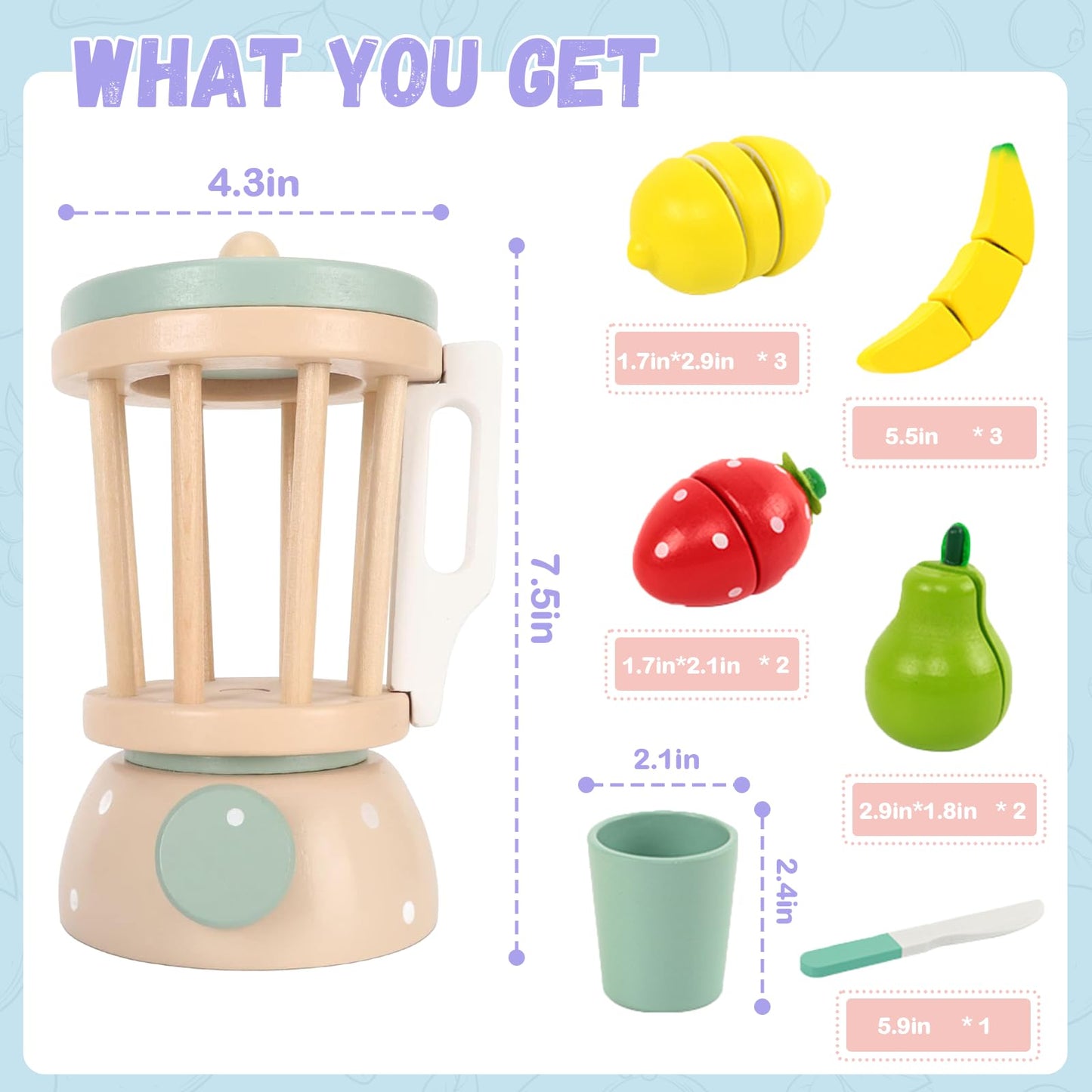 Wooden Blender Toys Play Kitchen Set For Kids-Fruit Juicer Maker Toy,Pretend Cutting Fruits Toys Mixer Food Play Kitchen Accesso