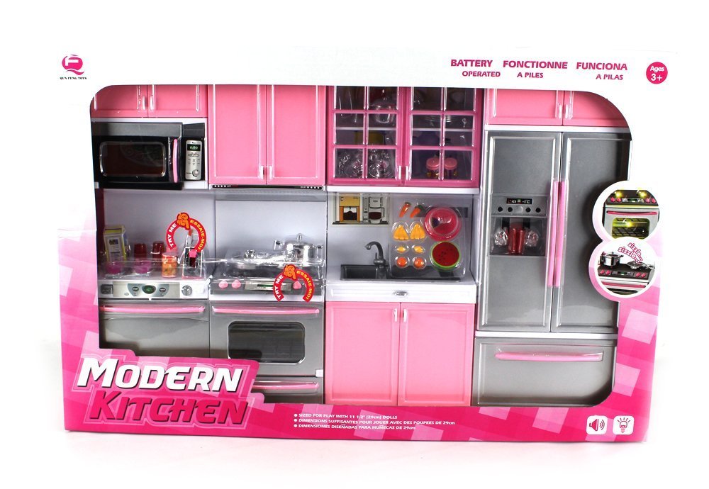 Deluxe Modern Kitchen' Battery Operated Toy Kitchen Playset, Perfect for Use with 11.5'' Tall Dolls