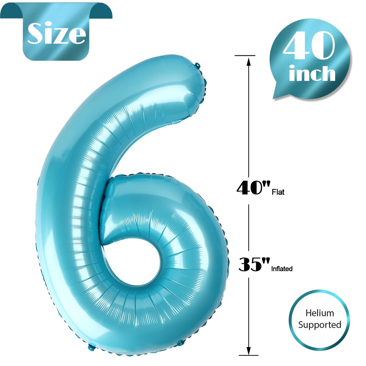 Pearlescent Blue 6 Balloon, Number Balloons 40 Inch, 6Th Balloons For Birthday Decorations, Pearlescent Blue Party Supplies 6 Bi