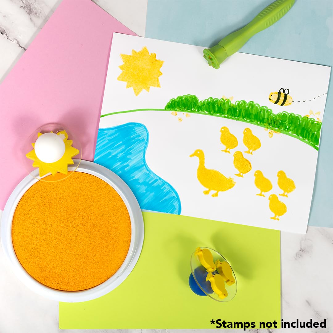 Ready 2 Learn Jumbo Circular Washable Stamp Pad - Yellow - 5.75' Dia. - Non-Toxic - Fade Resistant - Ideal Size For Handprints And Footprints