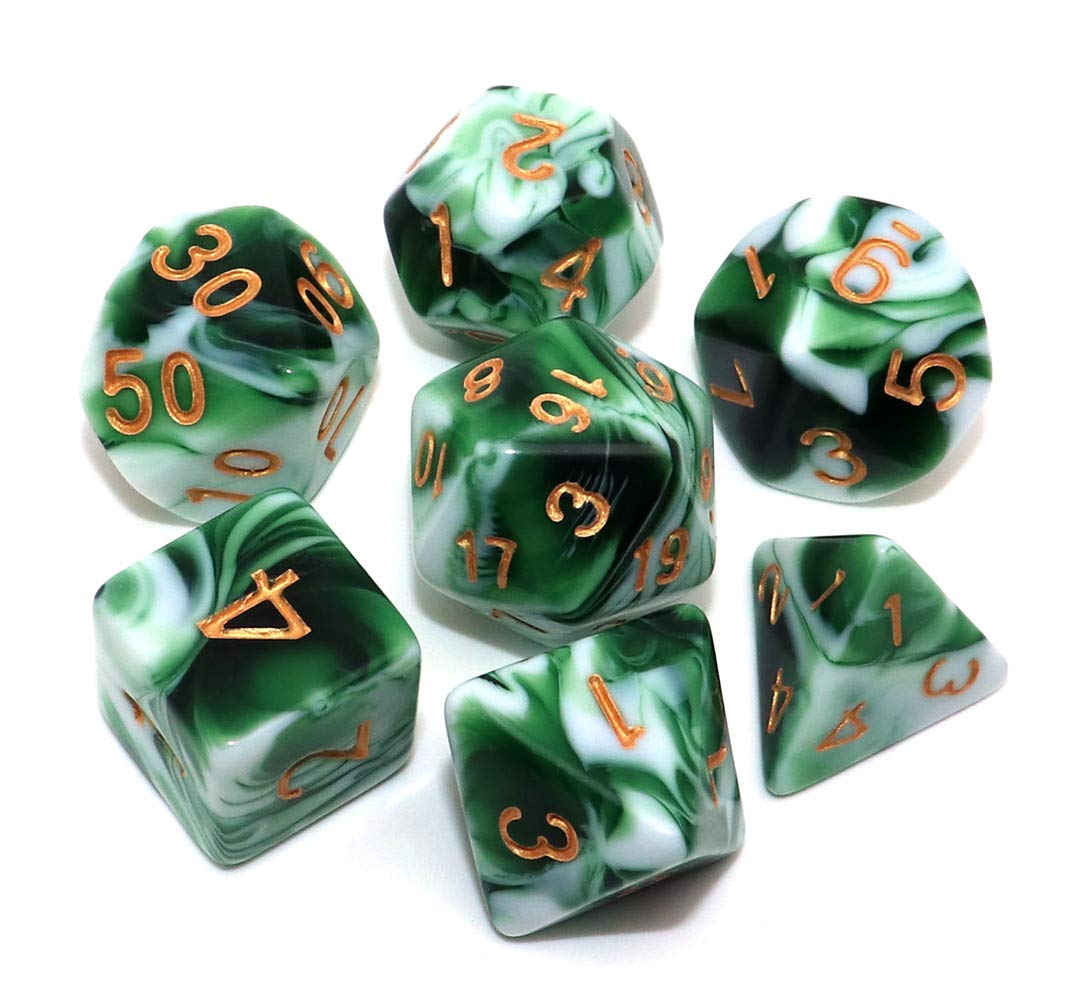 CREEBUY Polyhedral DND Dice Set Green White RPG Dice for Dungeon and Dragons D&D Pathfinder MTG Role Playing Games 7-Die Dice