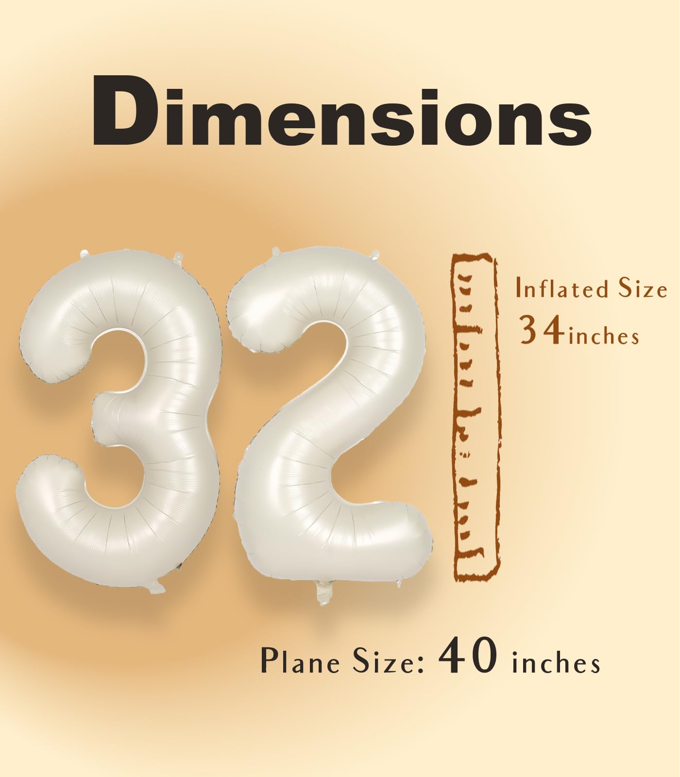Suwen 40 Inch Large Cream White 32 Balloon Numbers Big Foil Helium Number Balloons 0-9 Jumbo Happy 32Nd Mylar Birthday Party Dec