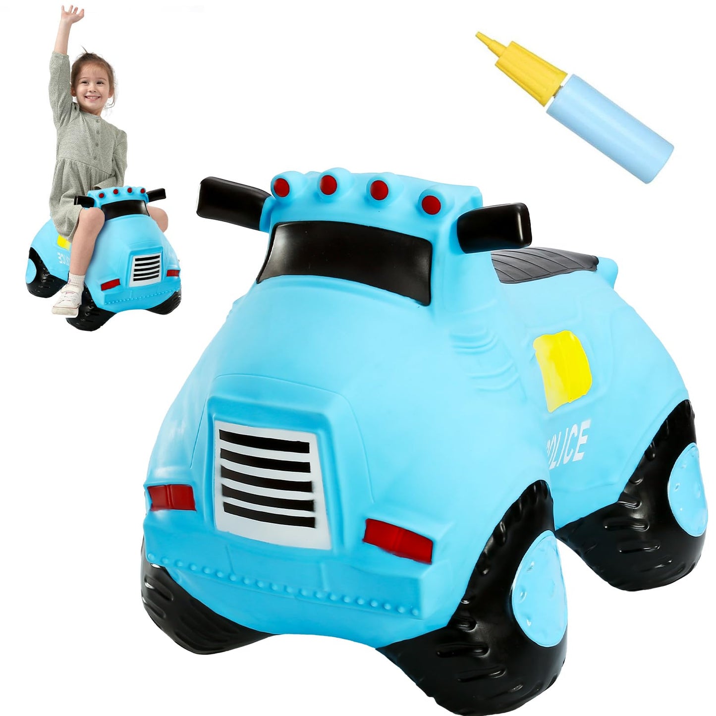 INPANY Bouncy Car Toys for 2 3 4 Year Old, Toddlers Boys Girls Gifts, Kids Ride on Trucks Toys, Outdoor Inflatable Rubber Hopper