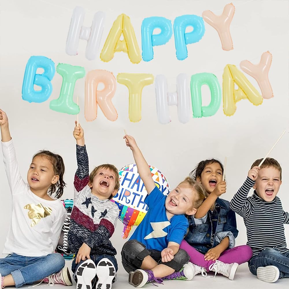 TONIFUL 16 Inch Colorful Mylar Foil Birthday Balloons Banner for Adults & Kids - Creamy Macaron Party Decorations Supplies