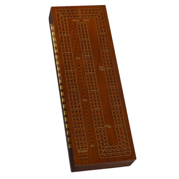 We Games 3 Player Wood Cribbage Set - Easy Grip Pegs And 2 Decks Of Cards Inside Of Board - Walnut Stained