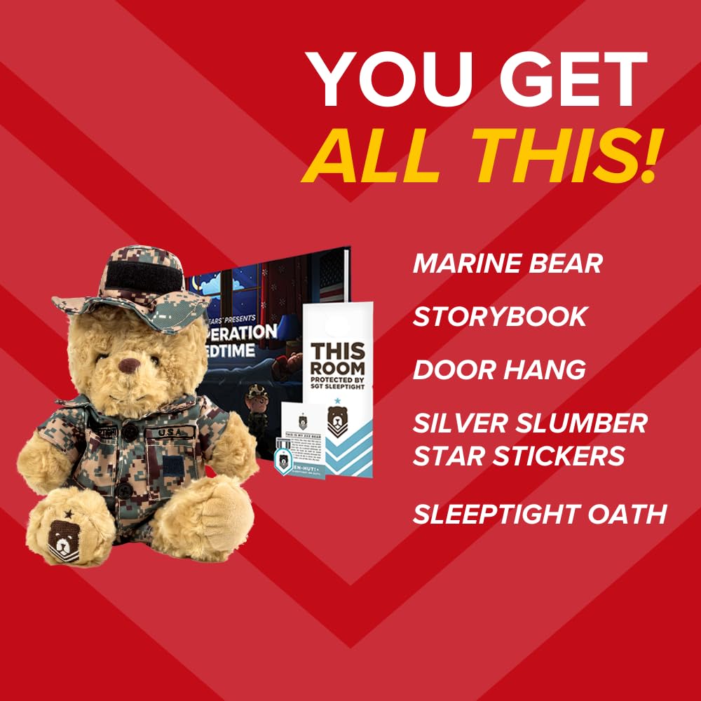 ZZZ Bears SGT Sleeptight Marine Teddy Bear with Storybook & Sleep System, Comforting Gift for Marine Kids, Helps with Bedtime Ro