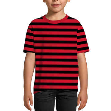 Kids Black Red Striped Shirt Linus Boys Freddy Halloween Costume Summer Short Sleeve Basic Tee Top 13-14 Years