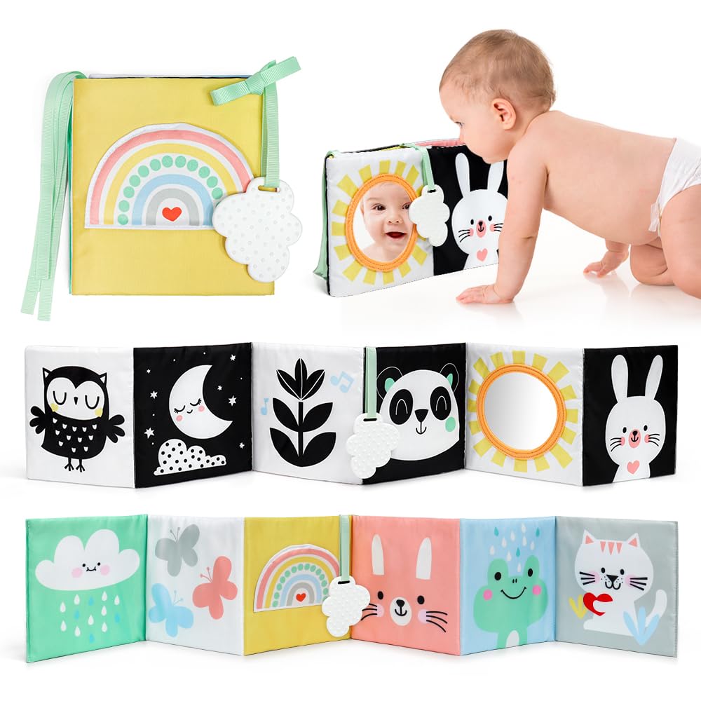 Okooko Black And White Baby Book - High Contrast Baby Toy For 0-6 Months - Soft Book For Tummy Time, Crib, Stroller - Montessori Sensory Toy For Early Education