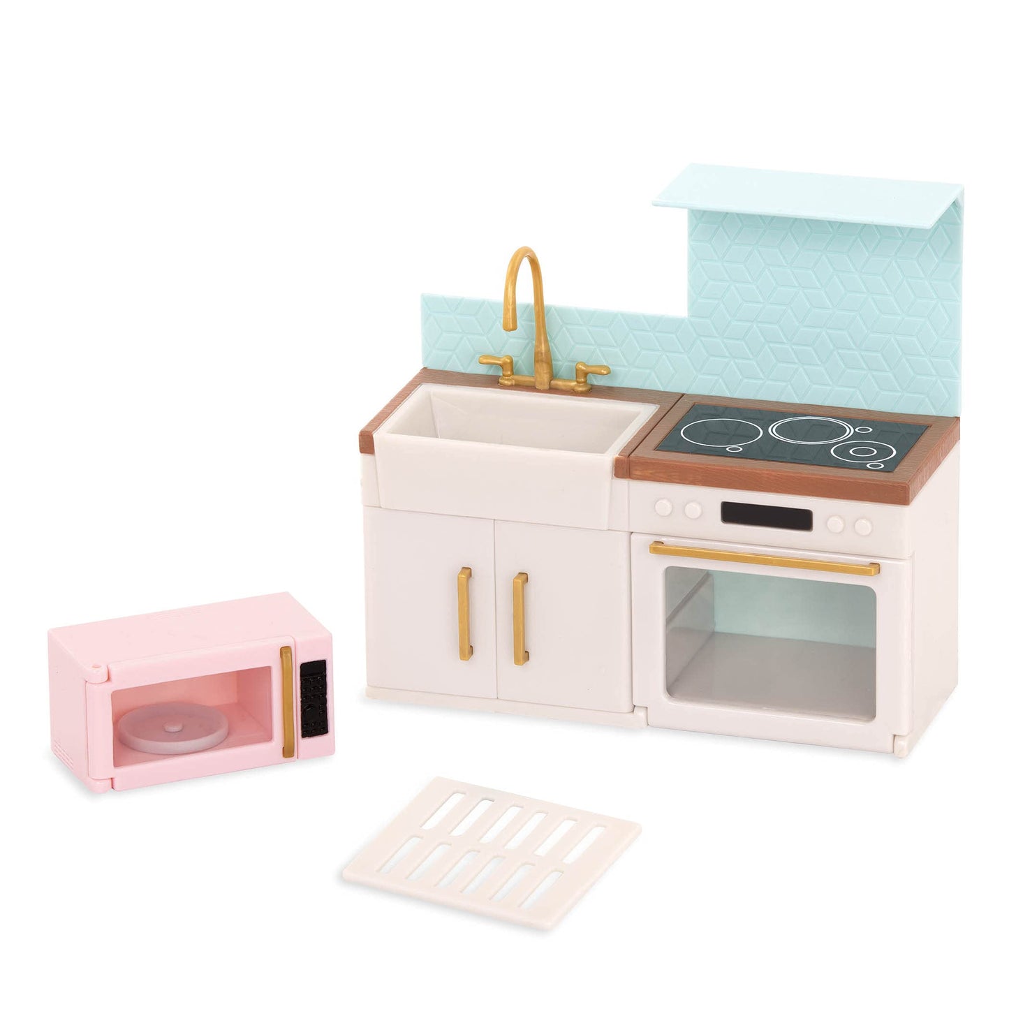 Lori Dolls - Backsplash Urban Kitchen - Kitchen Set For Mini Dolls - Dollhouse Furniture & Accessories For 6-Inch Dolls - Oven,
