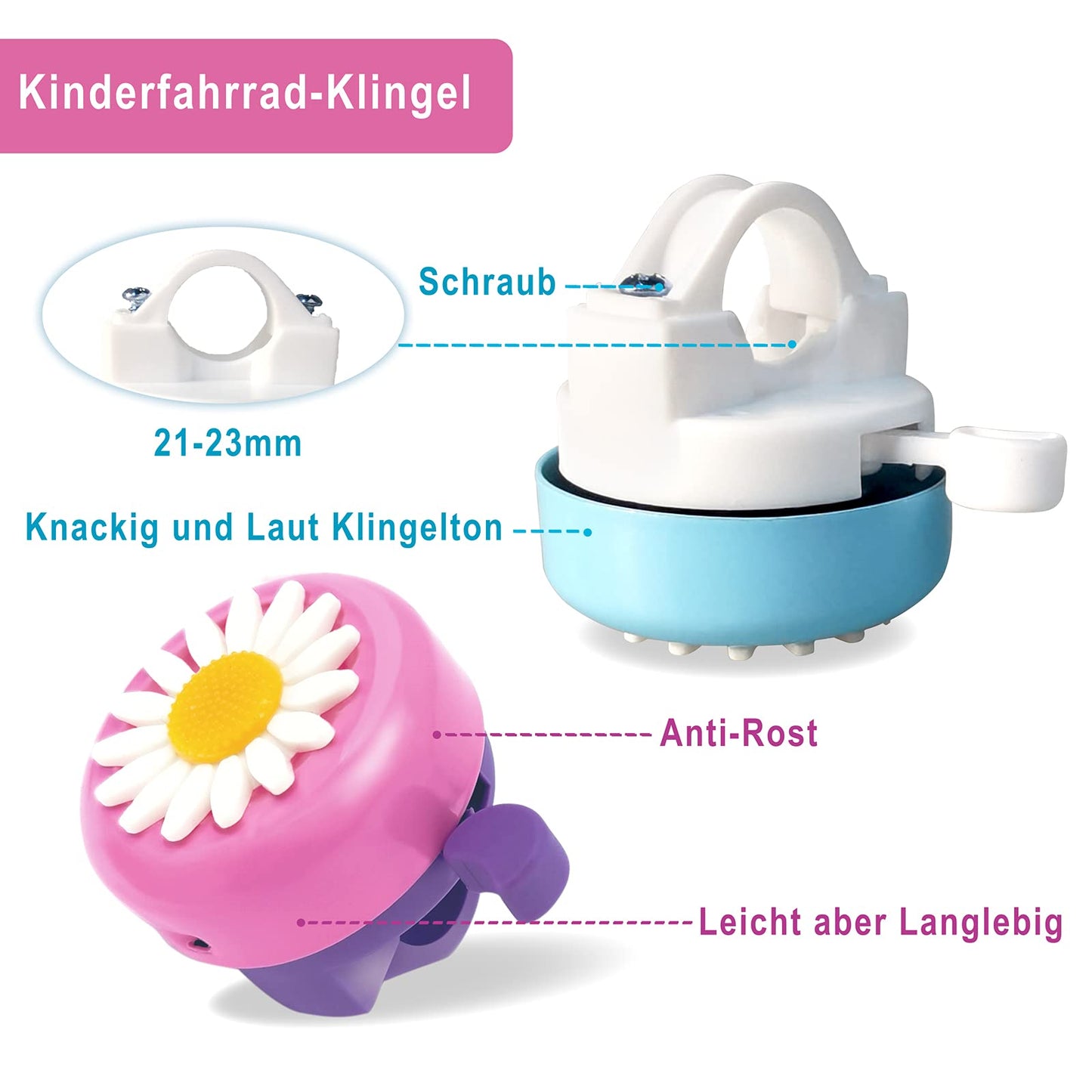 kortes 1 Pack Kids Bike Bell and 2 Pack Kids Bike Streamers for Childrens Bike Accessories (Purple and Whitre)