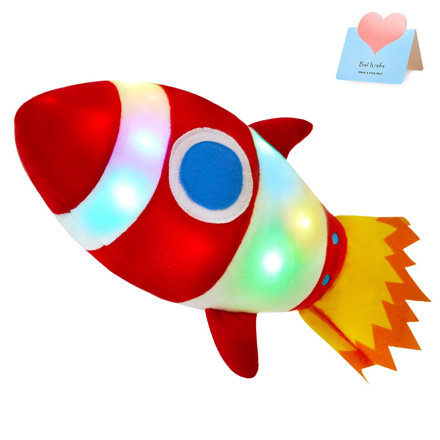 Bstaofy Light Up Red Rocket Plush Toys Stuffed Led Glow Soft Cozy Nightlight Kids Gifts For Toddlers On Birthday Christmas, 14.5’’