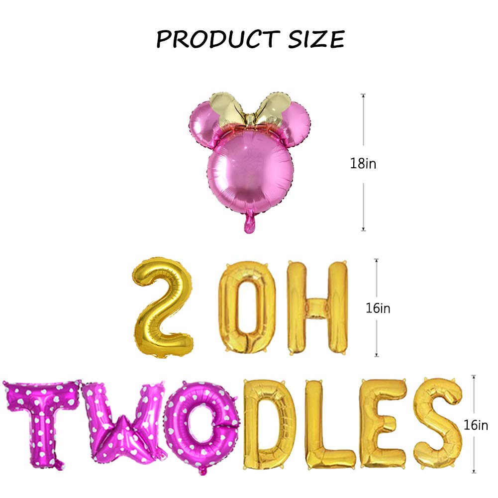 Oh Twodles Birthday Balloons, Pink Oh Twodles Balloon Birthday Banner Minnie Mouse Party Supplies Number 2 Balloon For 2Nd Secon