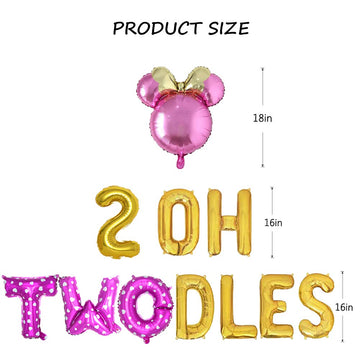 Oh Twodles Birthday Balloons, Pink Oh Twodles Balloon Birthday Banner Minnie Mouse Party Supplies Number 2 Balloon For 2Nd Secon