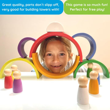 Montessori Nesting Rainbow Toy: Open-Ended Wooden Stacking Set With Arches, Peg Dolls & Story Book For Emotional Intelligence &