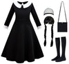 Luzlen Black Costume Girls With Wig Socks Kids Toddler Black Family Dress Halloween Cosplay Outfits, Black, 6-7Y(Tag 140)