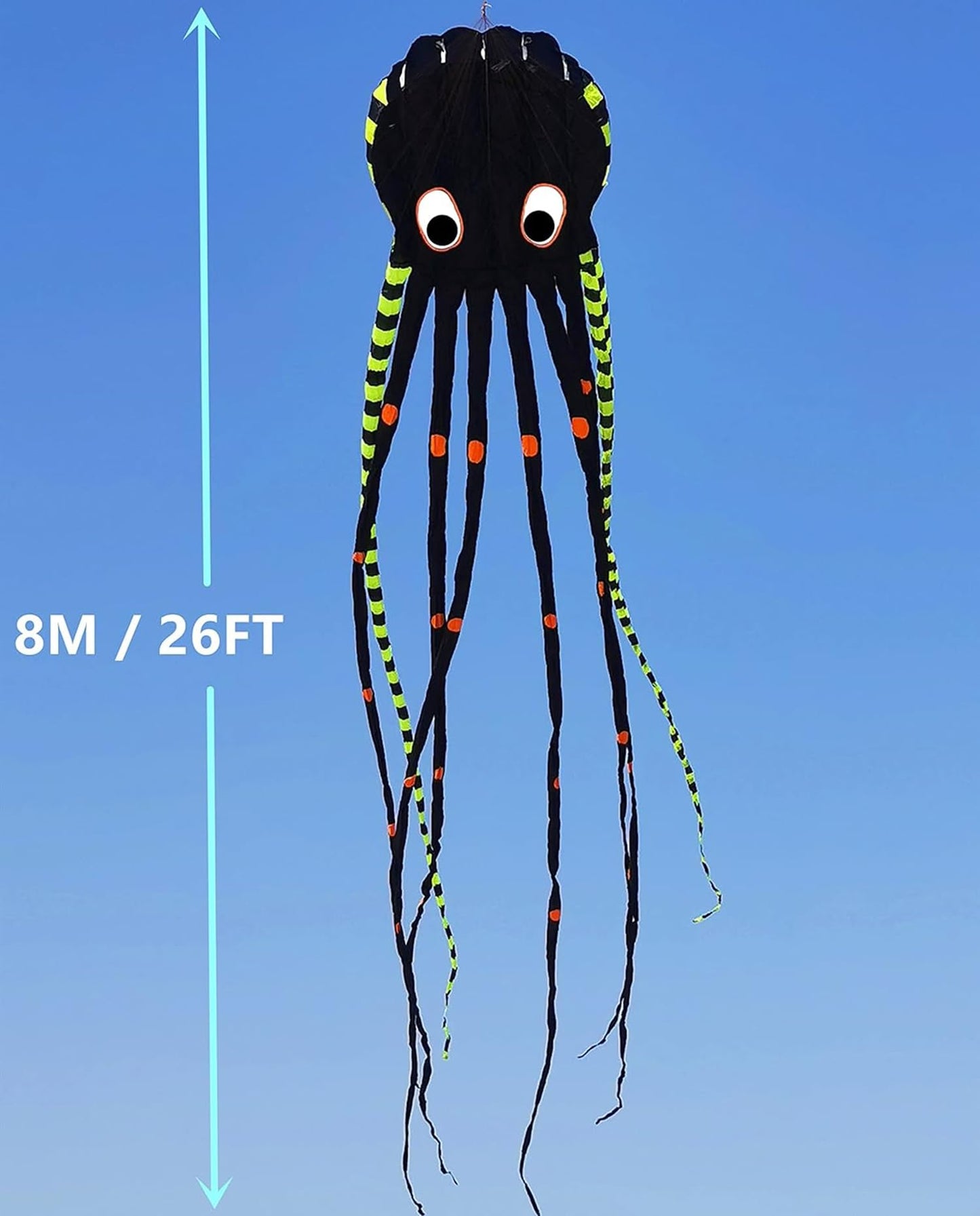 APZ Sky Visitor 3D 26ft Ultra Large & Fun Octopus Foil Kite with Handle & Line, Giant Kite for Adults and Kids, Boys Girls, Beac