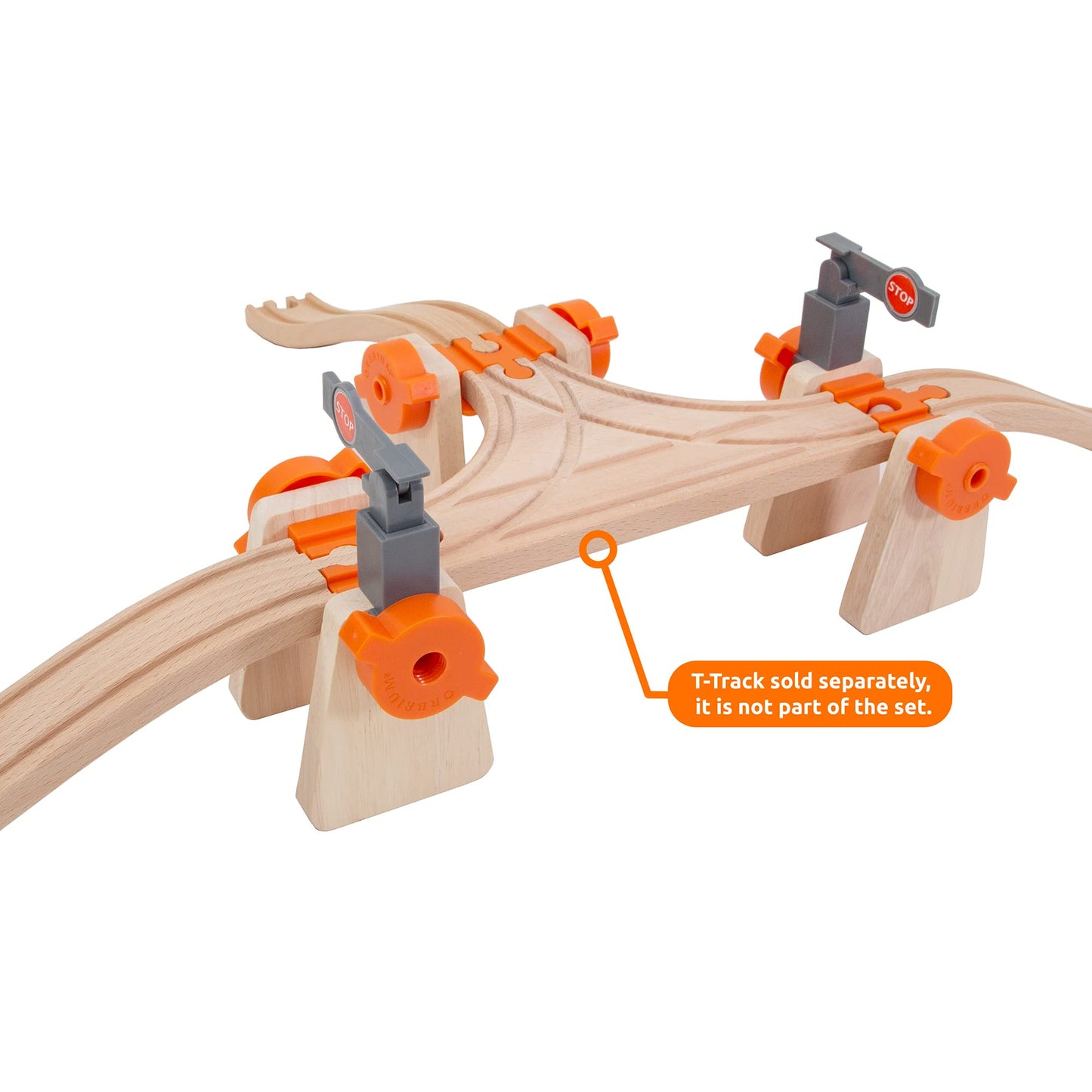 ORBRIUM 90 Pcs Ultimate Elevated Wooden Railway Construction Set Compatible with Thomas, Brio, IKEA, Imaginarium, Melissa & Doug
