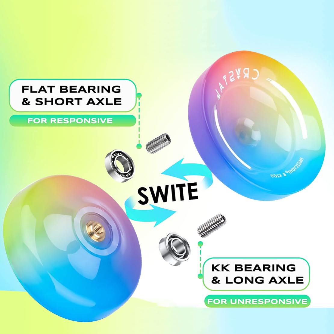 MAGICYOYO Pack of 2 Responsive Yoyos - N11 Black Silver & K2 Blue Pink Yellow, Includes Unresponsive Bearings, 2 Bags & 12 Strings