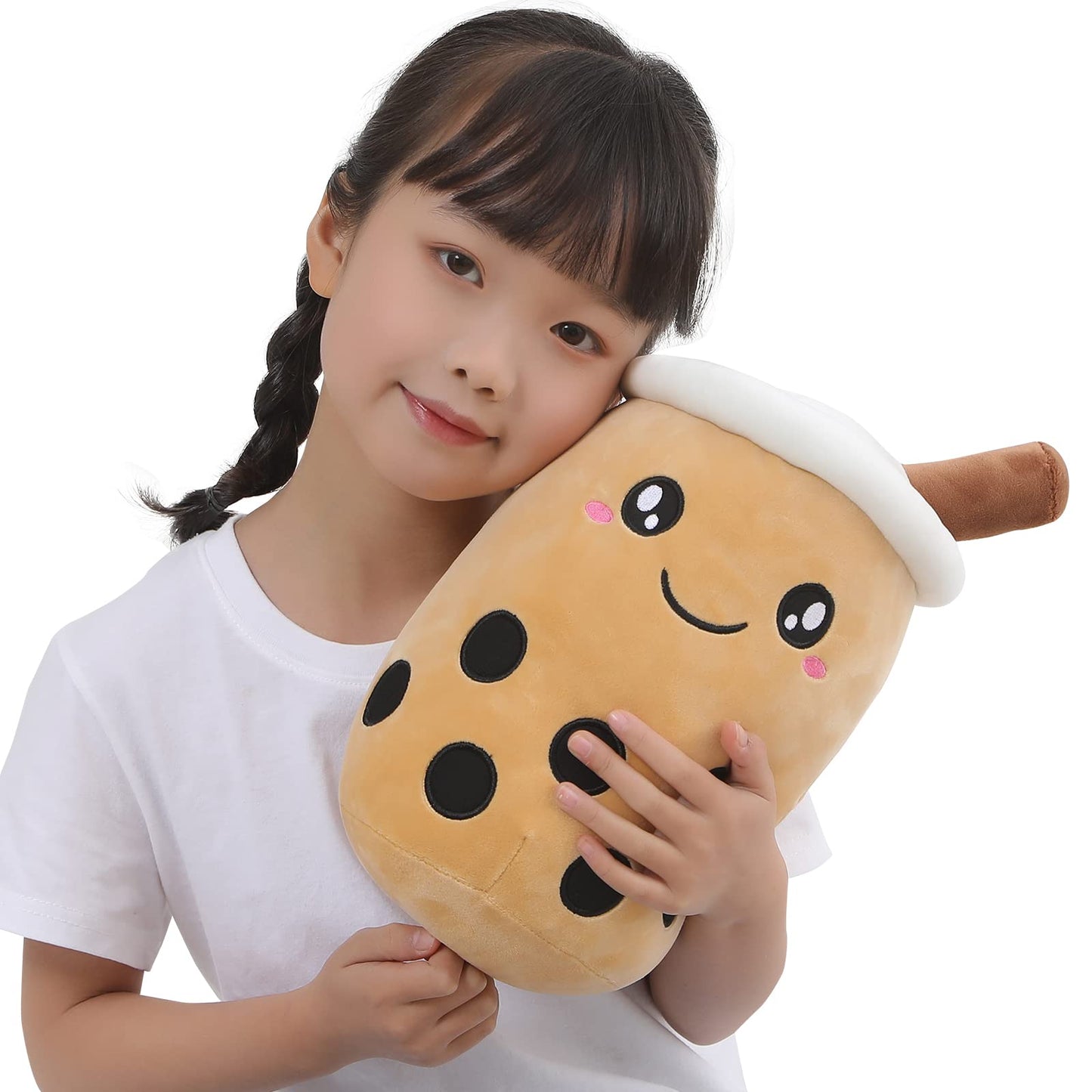 MMguai 14 inch Cute Big Boba Tea Plush Soft Hugging Pillow,Large Brown Pearl Milk Tea Stuffed Animals Toy for Girls Boys Birthda