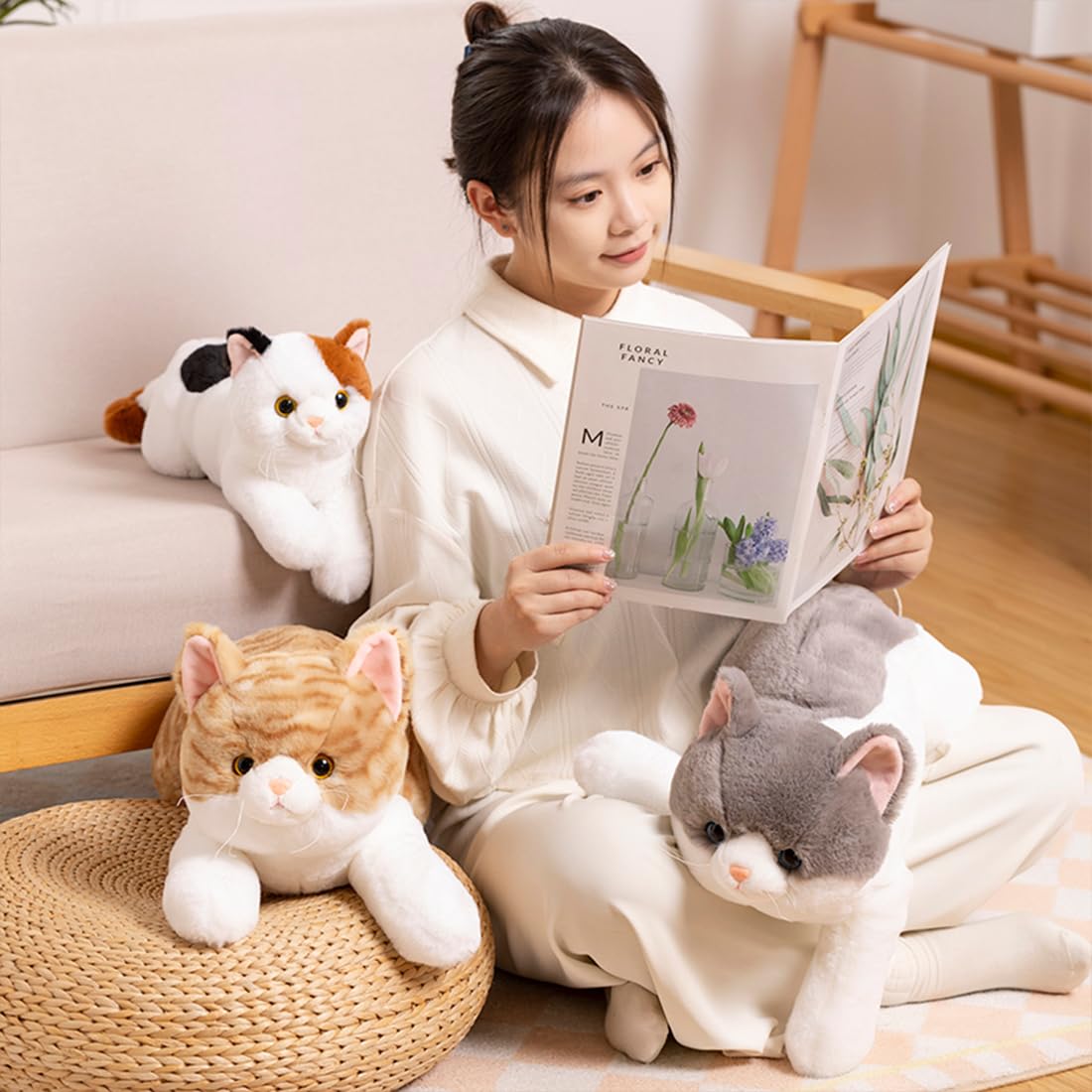 Yeqivo Cat Stuffed Animal Realistic Cat Plush Toy,Soft Plush Kitty Stuffed Animal For Kids Girlfriend,Cute Plush Cat Animals For