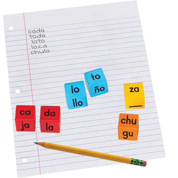 Really Good Stuff Make-A-Word Soft Touch Spanish Syllable Dice Game – Grades K–2 – Expand Word-Building Skills – Includes 15 Same-Vowel Syllable Dice, 3 Mixed-Vowel Dice – Dice Color-Coded By Vowel