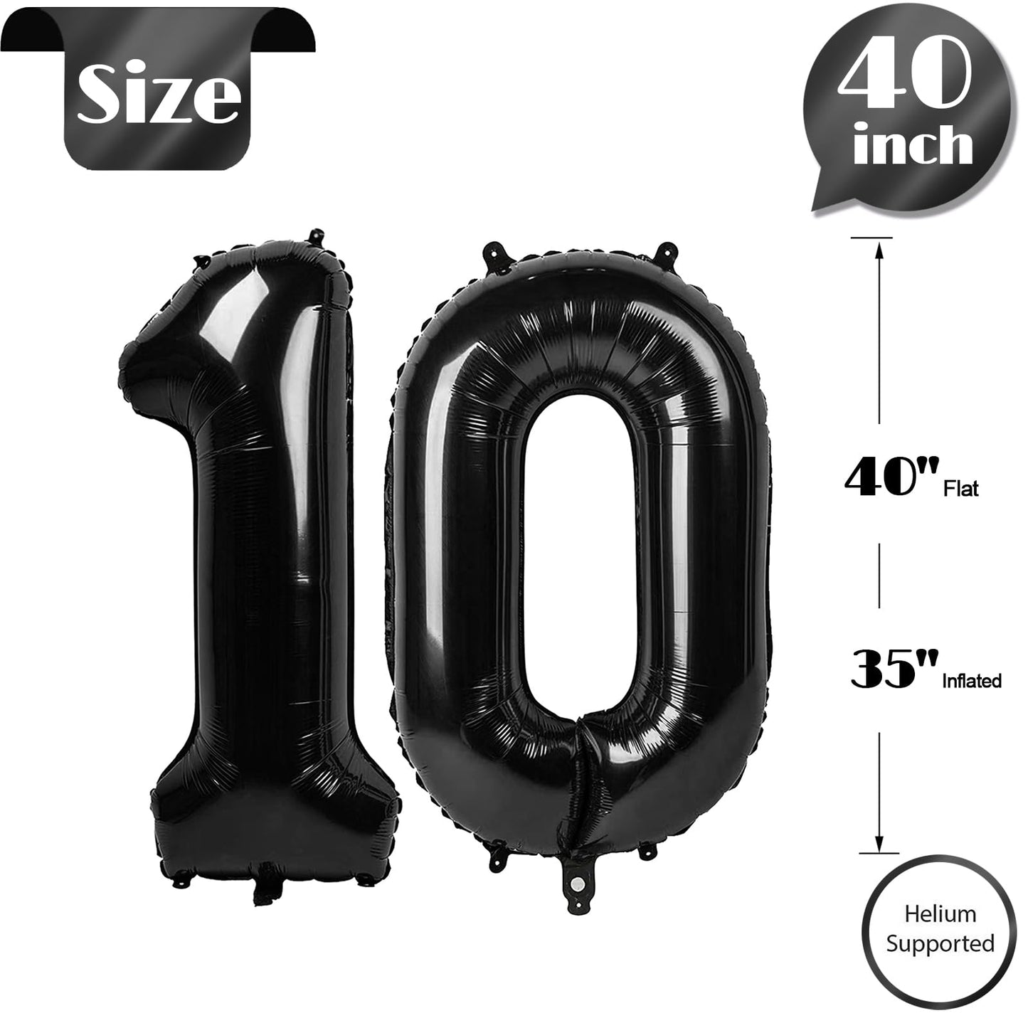 10 Balloon Number, Black Number 10Th Birthday Balloons 40 Inch, 10 Years Old Black Birthday Decorations For Boys Girls, 10Th Ann
