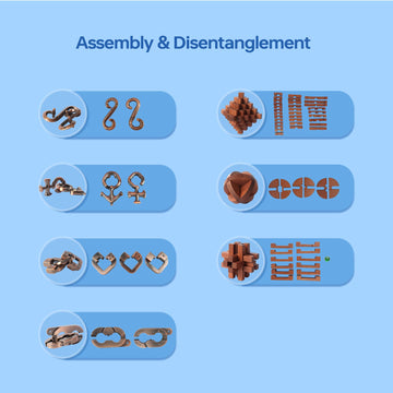 Cudny 7 Pieces Unlock Interlock Brain Teaser Games Retro Wooden And Metal Puzzles Iq Logic Fun Puzzle Box