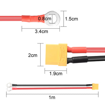 Riieyoca Xt90 To O Ring Terminal Cable,Xt90 Female To O Ring Connector Cable,With 1M 10Awg Silicon Wire,For Rc Lipo Battery Fpv