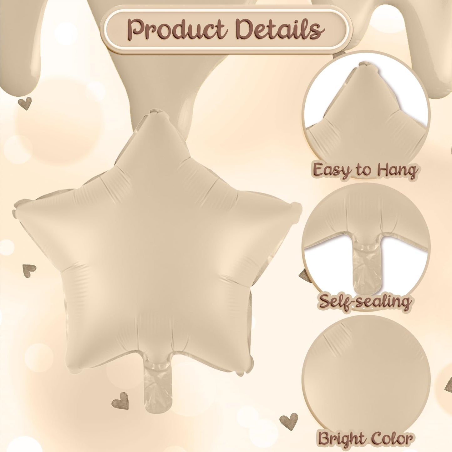 40 Inch Balloon 25, Nude Brown 25Th Birthday Giant Balloon Decor, Foil Cream Beige Tan Neutral Sand White Star Heart Balloon For