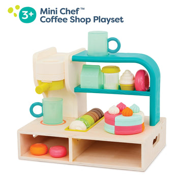 B. toys- Mini Chef - Coffee Shop Playset- Pretend Play- Coffee Shop Playset - Coffee Machine, Cups, Bakery, Desserts - Barista &