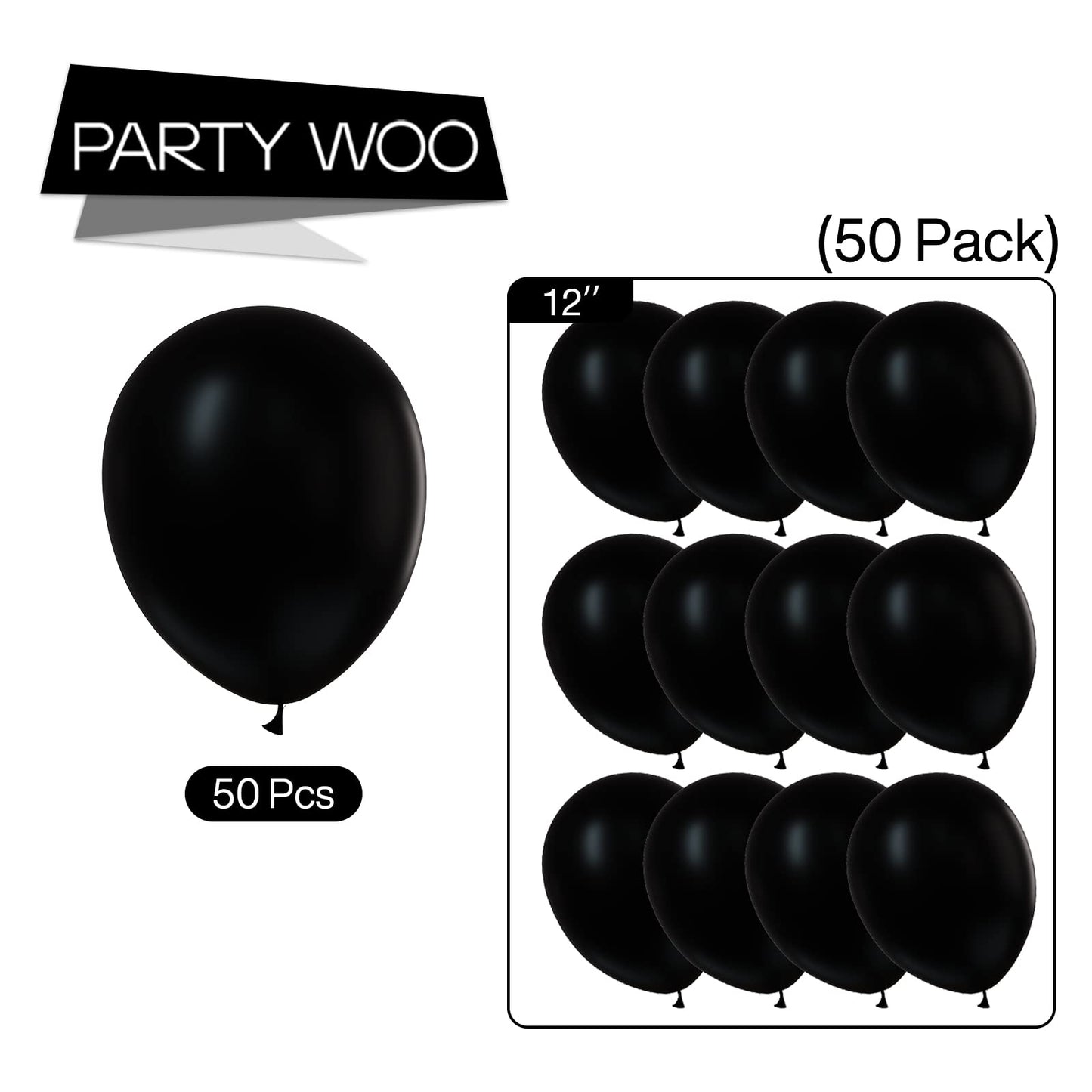 Partywoo Black Balloons, 50 Pcs 12 Inch Matte Black Balloons, Black Balloons For Balloon Garland Or Balloon Arch As Party Decorations, Birthday Decorations, Retirement Party Decorations, Black-Y18