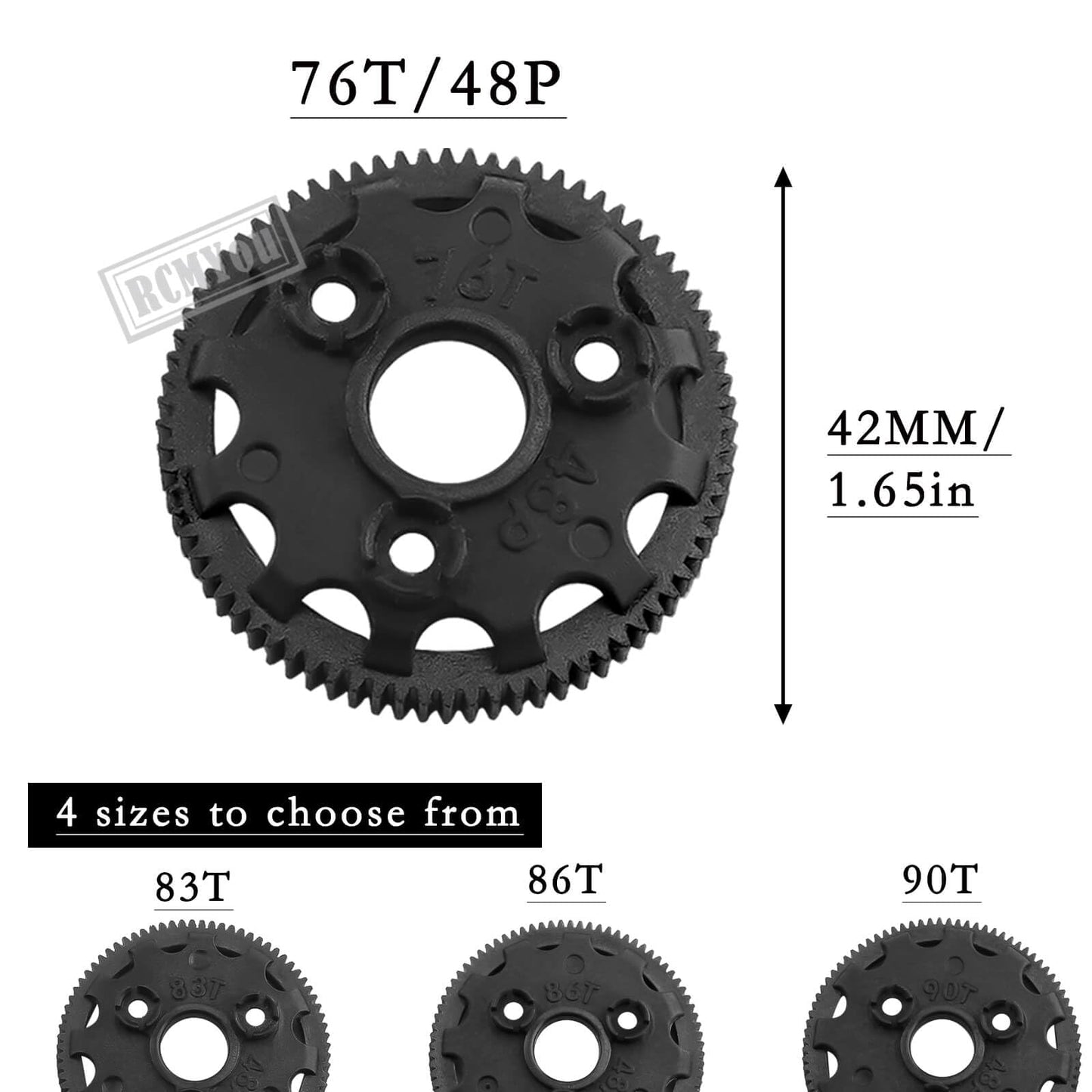 Rcmyou Rc 48P 76T Spur Gear Upgrades Part For 1/10 Slash Stampede Rustler Bandit 2Wd Vxl Xl-5,5Pcs 76T Spur Gear Hops Up,Replace