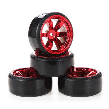 Lafeina Rc Plastic Wheel And Tire Set, 63Mm Hard Tyres For 1/10 Drift Car Hsp Tamiya Hpi Kyosho On-Road Drifting Car (Red, 6-Spo