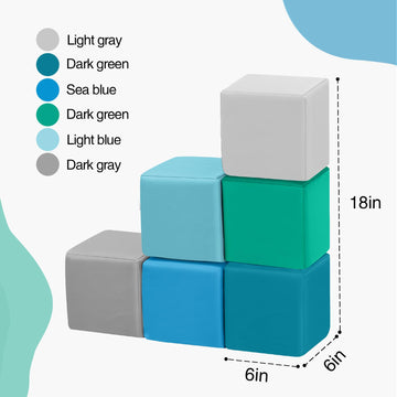 Foam Building Toys For Toddlers: 6-Pieces Waterproof Pu Leather Soft Foam Blocks - Colorful Large Stacking Blocks - Early Learni