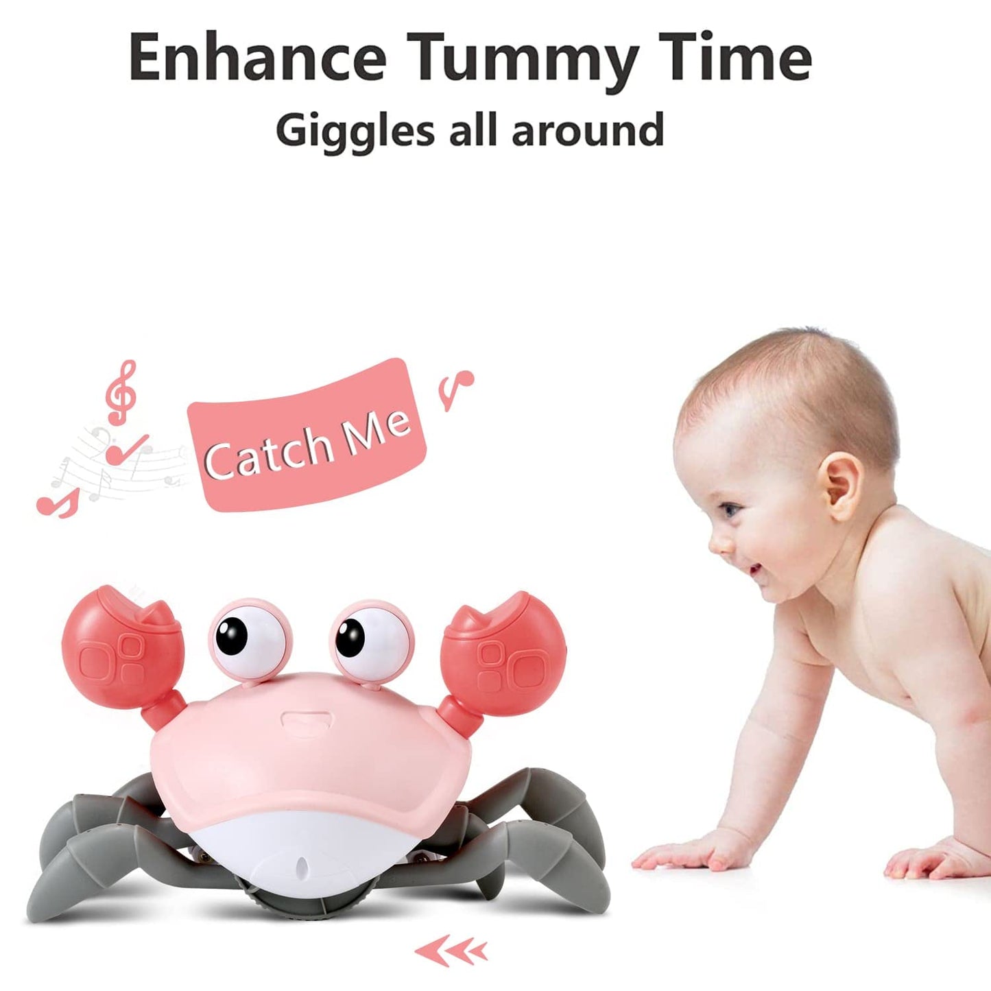 Control Future Baby Girl Toys Tummy Time: Pink Crawling Crab Babies Montessori Toy Learning 36 Months 3 Year Old Birthday Infant