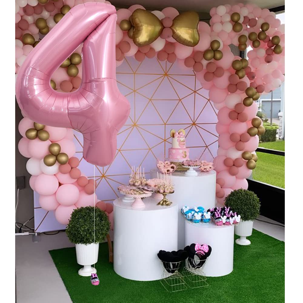 Toniful 40 Inch Light Pink Large Numbers Balloons 0-9, Number 4 Digital 4 Helium Balloons, Pink Foil Mylar Big Number Pastel Bal