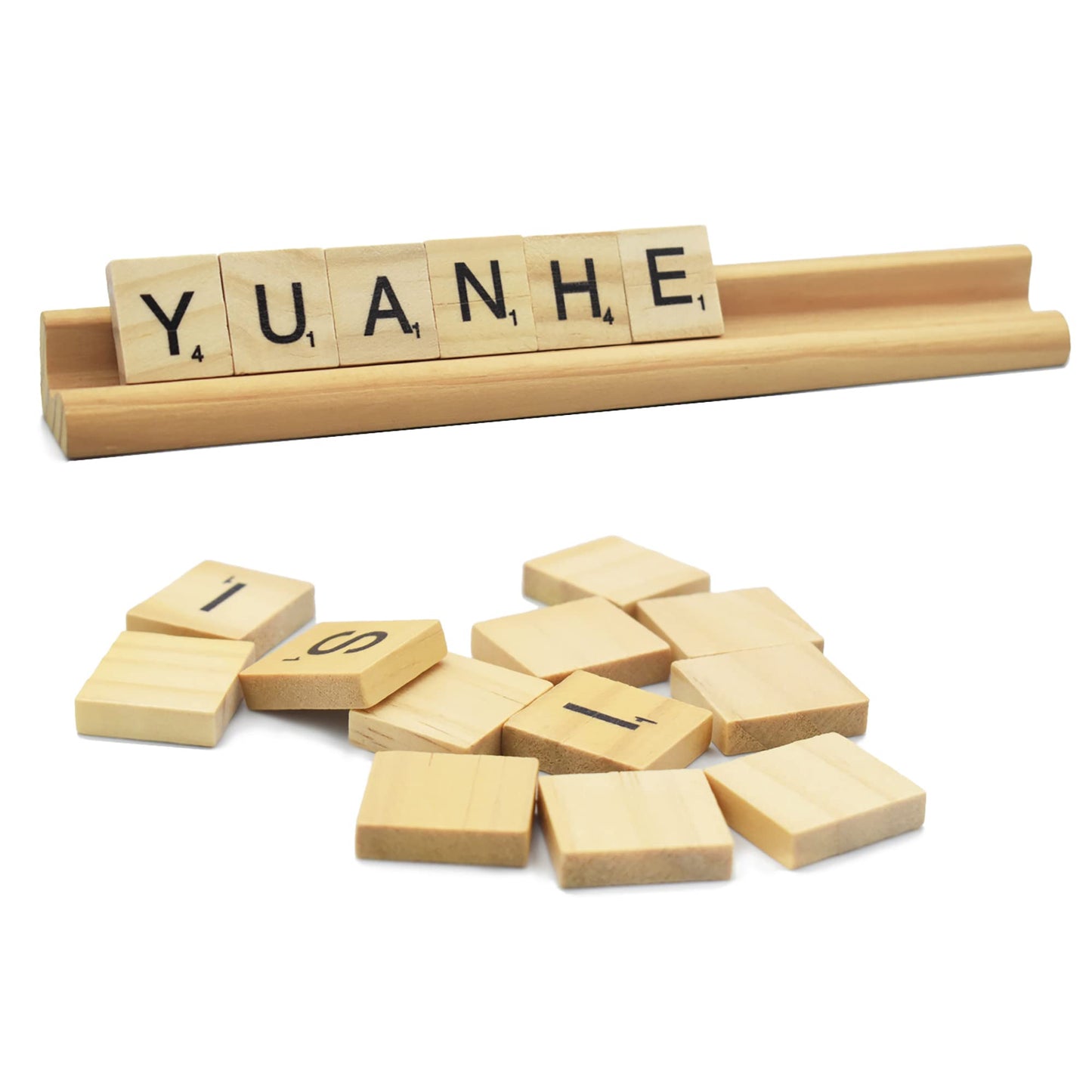 Yuanhe Set Of 12 Wooden Scrabble Tile Holders Letter Replacement Racks Word Tray For Crafts And Game Stands