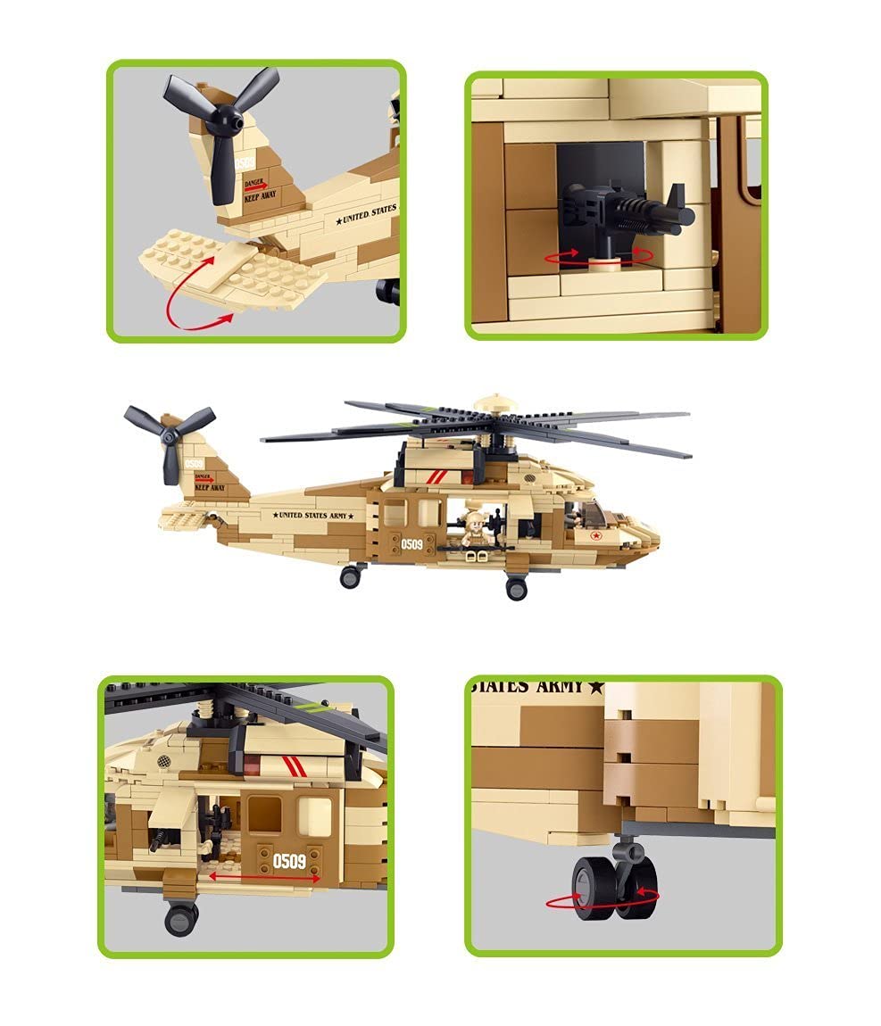 Sluban Military Blocks Army Bricks Toy – Black Hawk Helicopter (M38-B0509)