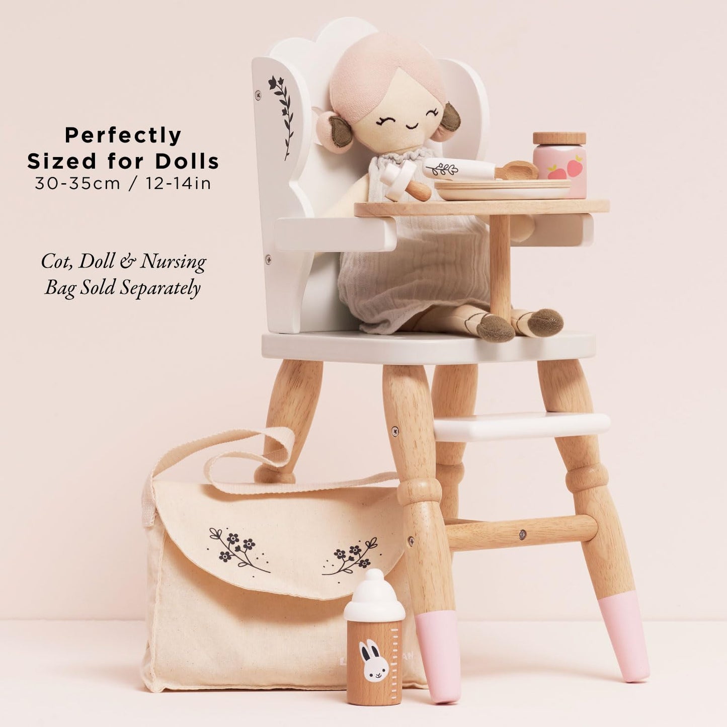 Le Toy Van - Educational Wooden Toy Role Play Beautiful Doll High Chair | Girls Pretend Play Toy Pram Playset - for Ages 3+ (TV6