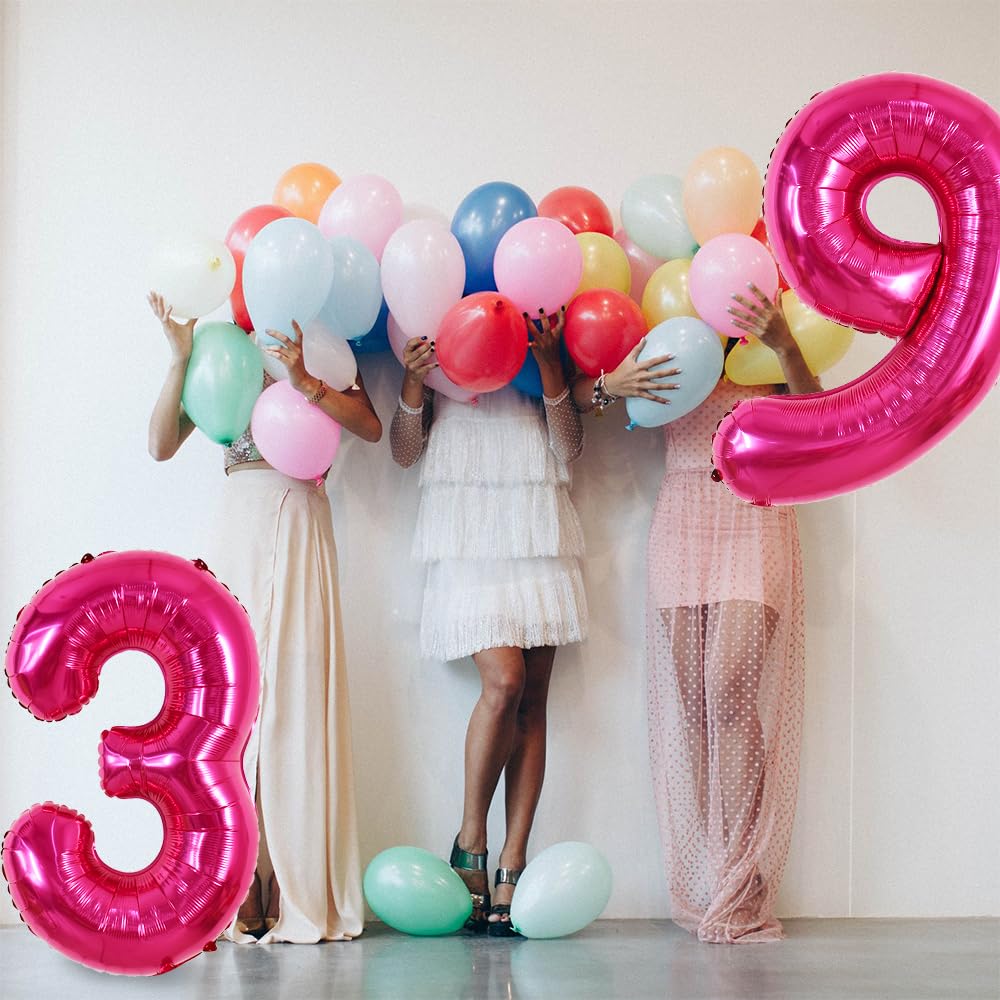 Toniful 40 Inch Hot Pink Large Numbers Balloon 0-9 Birthday Party Decorations,Foil Mylar Big Number 9 Balloon Digital 9 For Birt