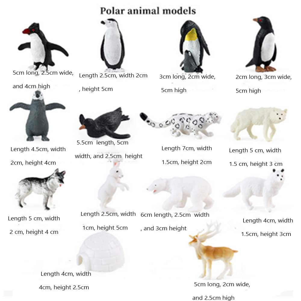 Oukeyi 14Pcs Realistic Polar Animals Figurines Toy Mini Arctic Animals Toys Set 1-2 Inch Plastic Arctic Tundra Deer Toy Animal Small White Bear Arctic Fox Kids Diorama Birthday Gift