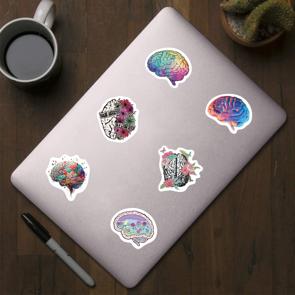 500 Pieces(10 Patterns)Brain Mental Health Stickers Colorful Fashion Graffiti Adhesive Seals For Kids Teens Adults Water Bottles
