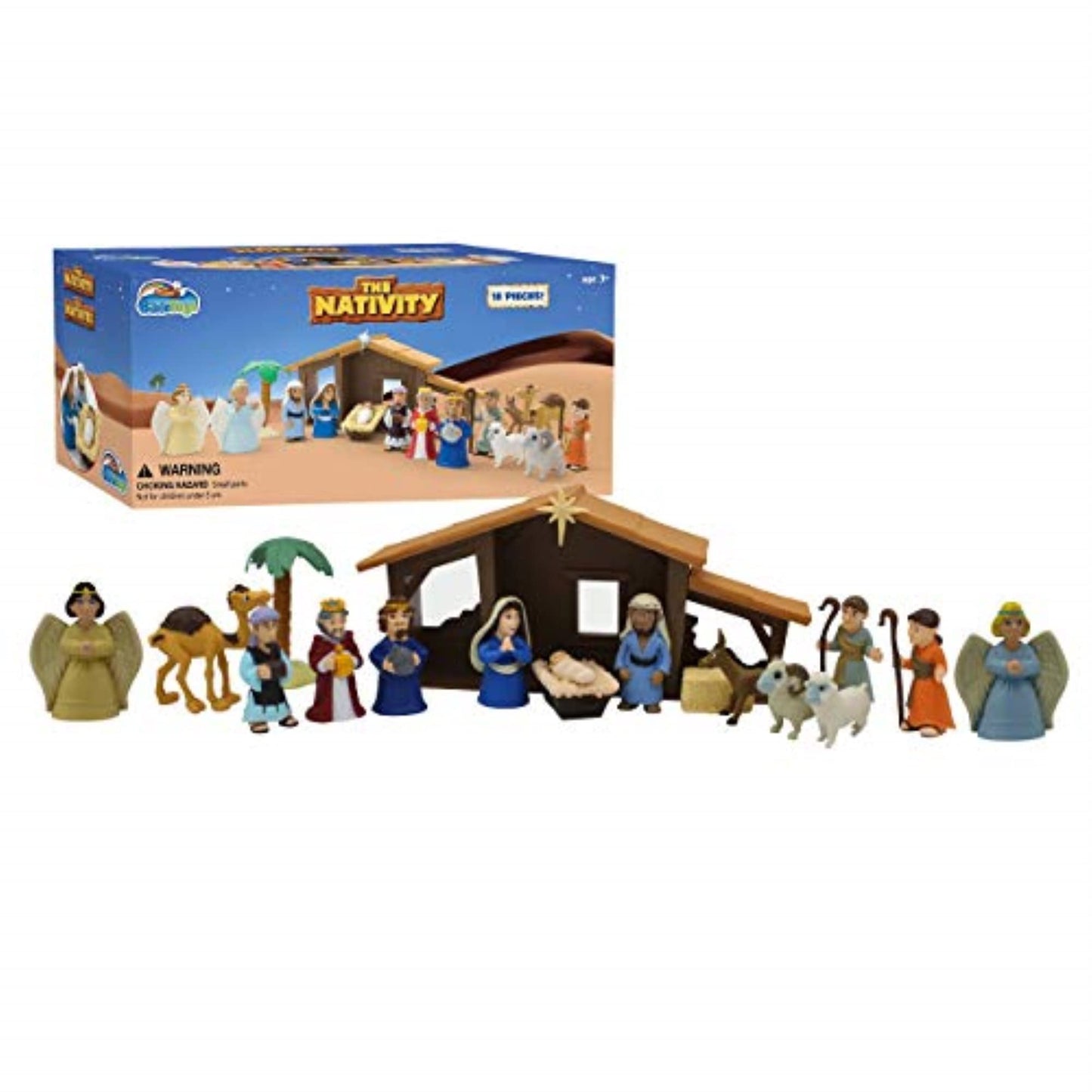 BibleToys Nativity Set - Christmas Story Manger Scene, 18 Pieces With Birth of Baby Jesus Mini-Storybook (in English & Spanish),